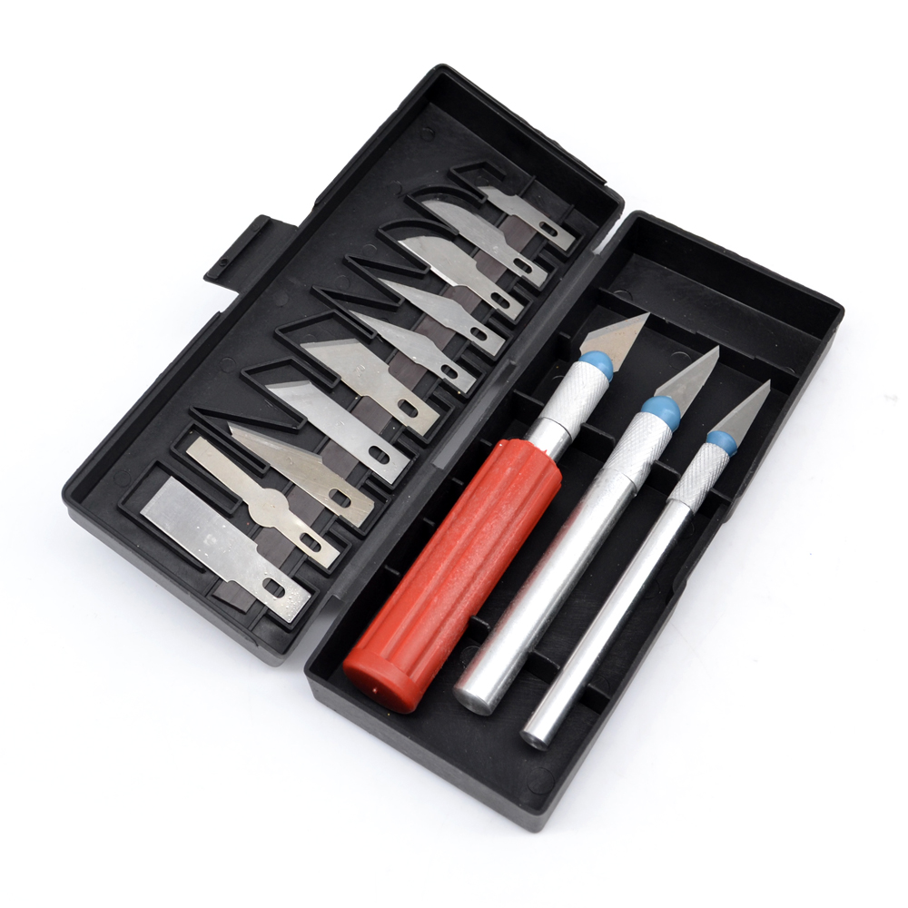 A professional 16-piece knife set with retractable utility knives and replacement blades — ideal for home repair cutting tasks