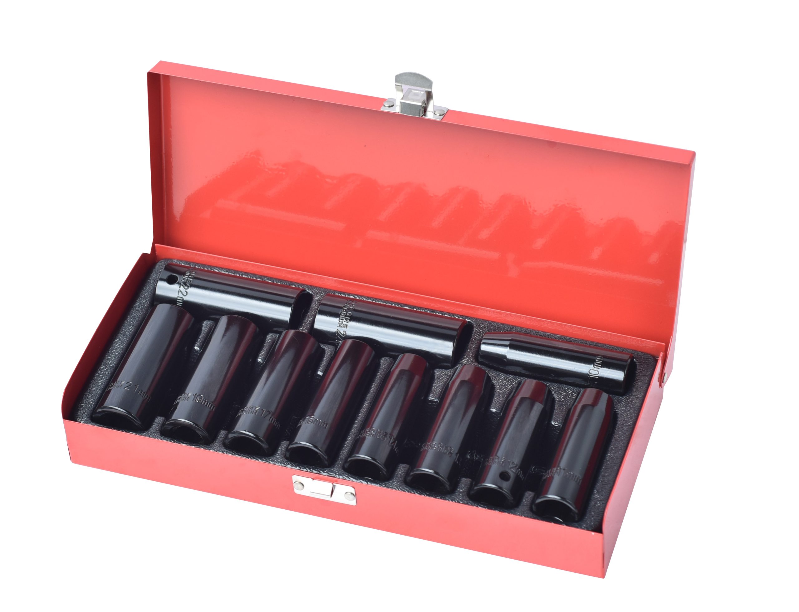 Rail mounted socket set for tool wall display