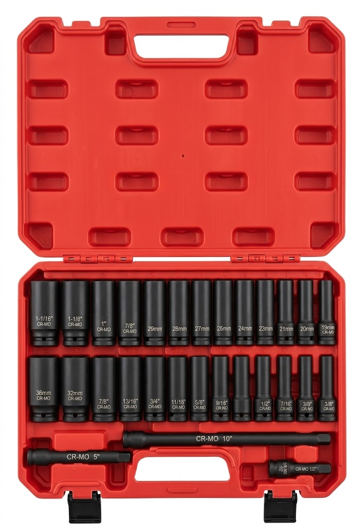 Kolarwin CR-MO impact socket set for high-torque applications
