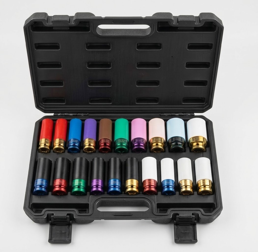 Color Protective Socket Set with colorful nylon sleeves in open case