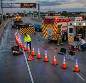 Vehicle emergency tools for roadside use
