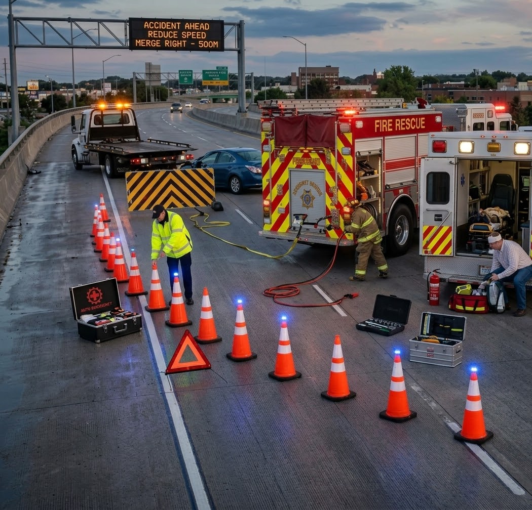 Vehicle emergency tools for roadside use