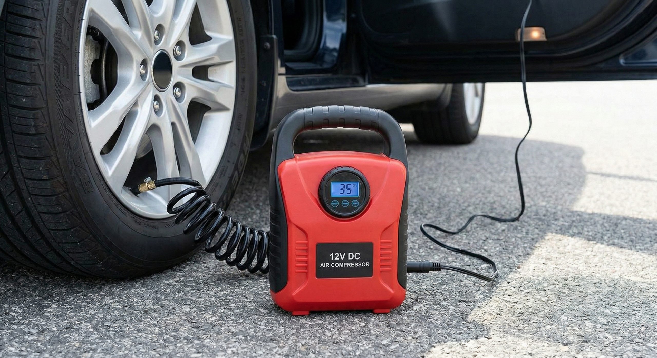 car air compressor tire inflator portable 12V emergency kit