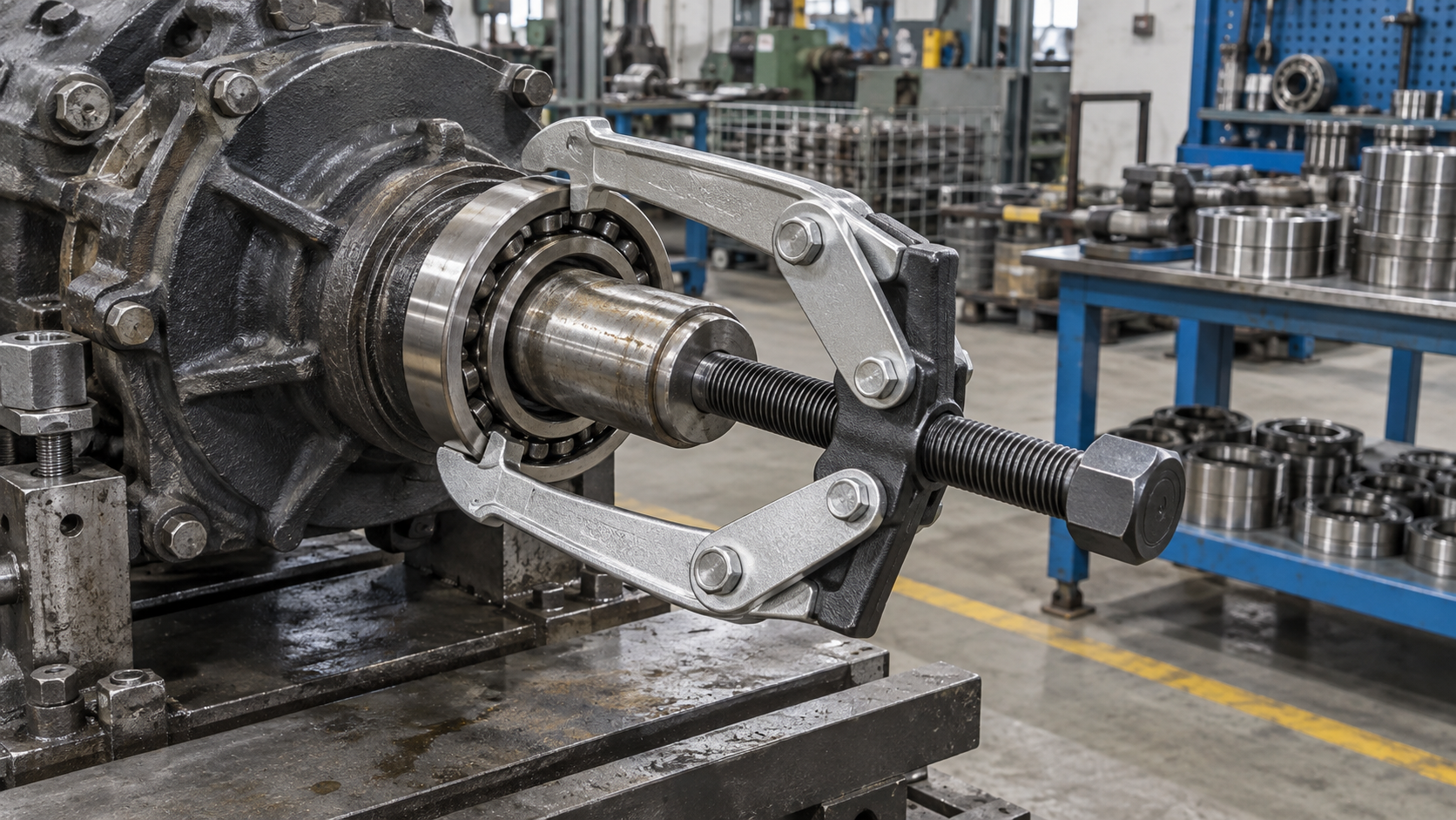 External jaw puller gripping a shaft-mounted bearing