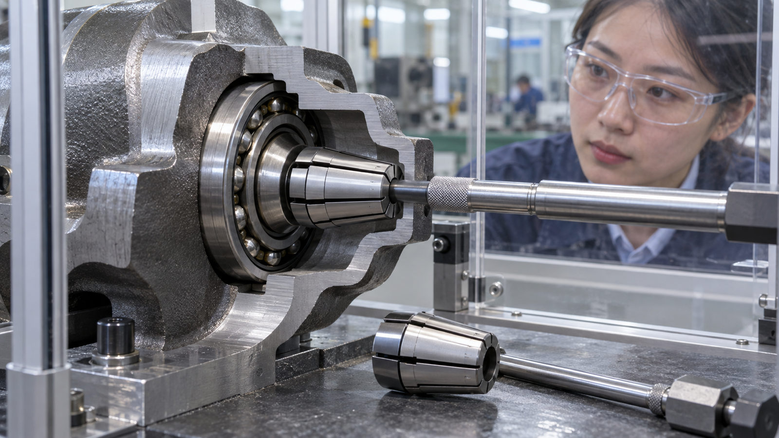 Expandable internal collet engaged behind a pilot bearing shoulder.