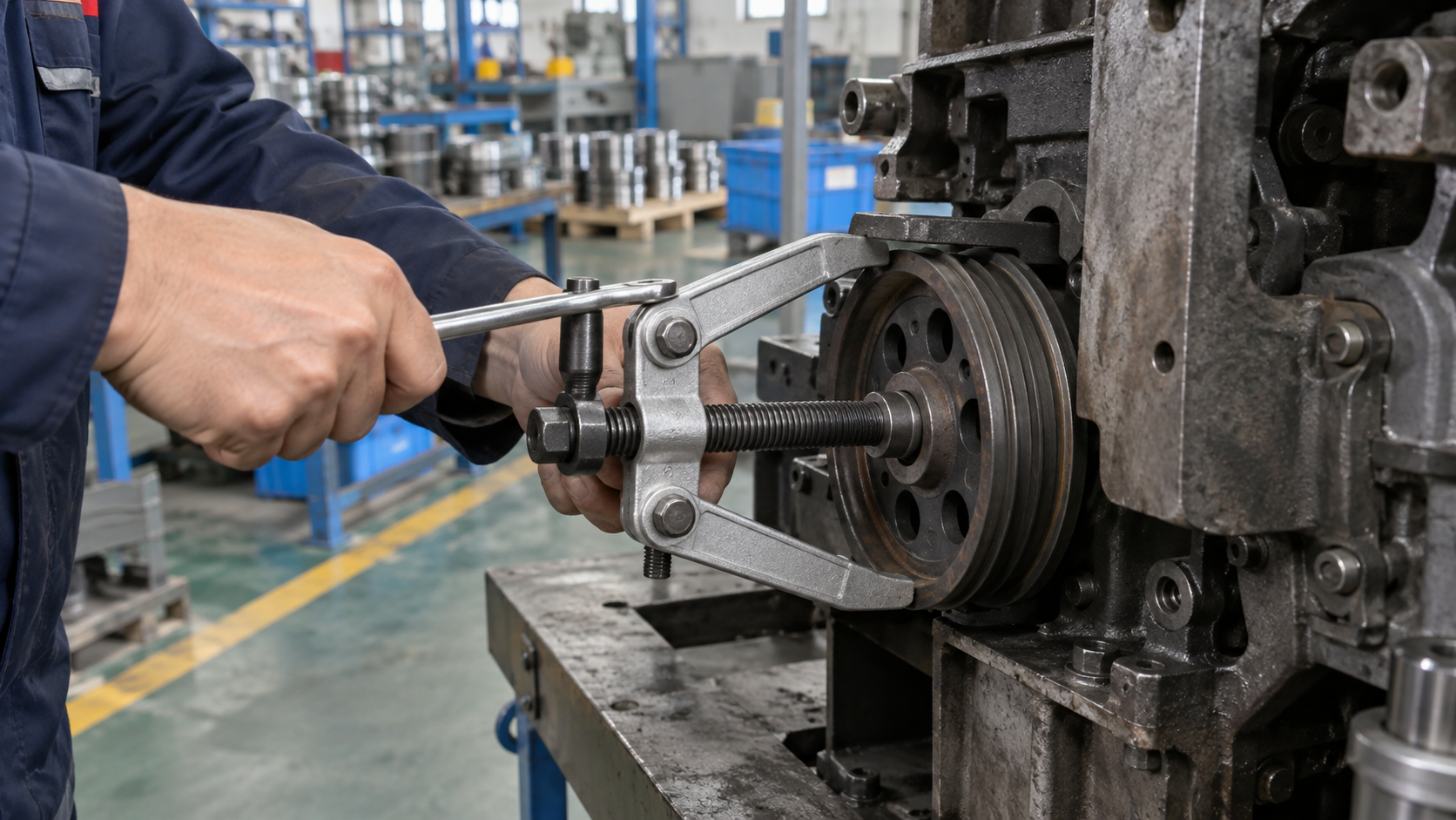 Two-jaw bearing puller fitted in a restricted-access assembly