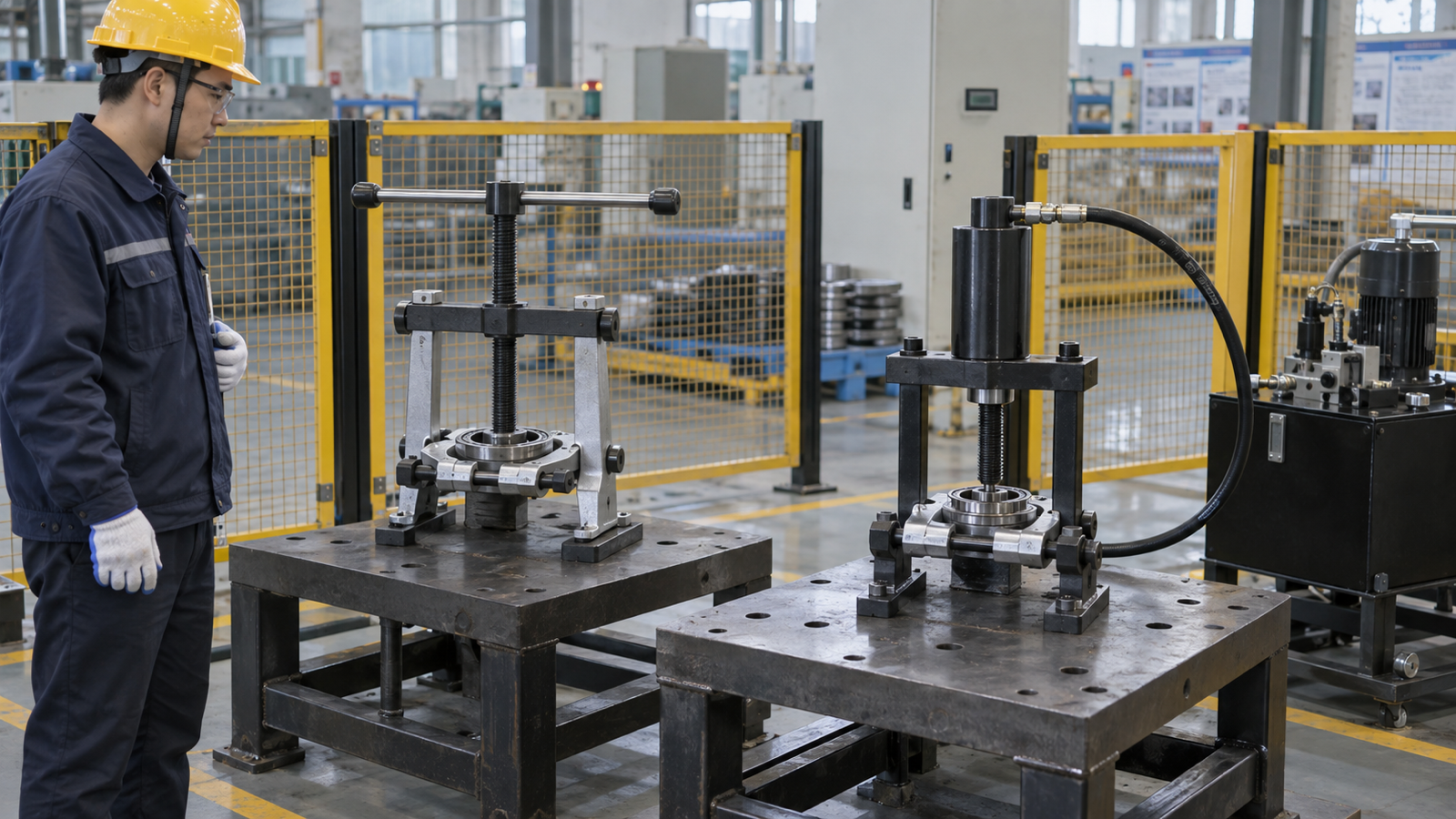 Mechanical and hydraulic bearing separator systems on guarded test fixtures.