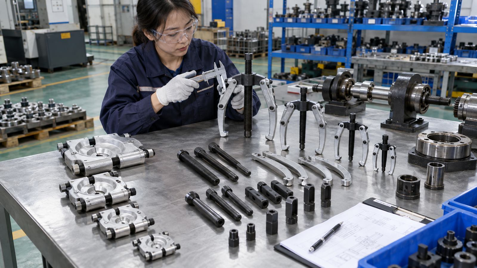 Chinese procurement engineer reviewing puller reach, spread, and separator capacity.