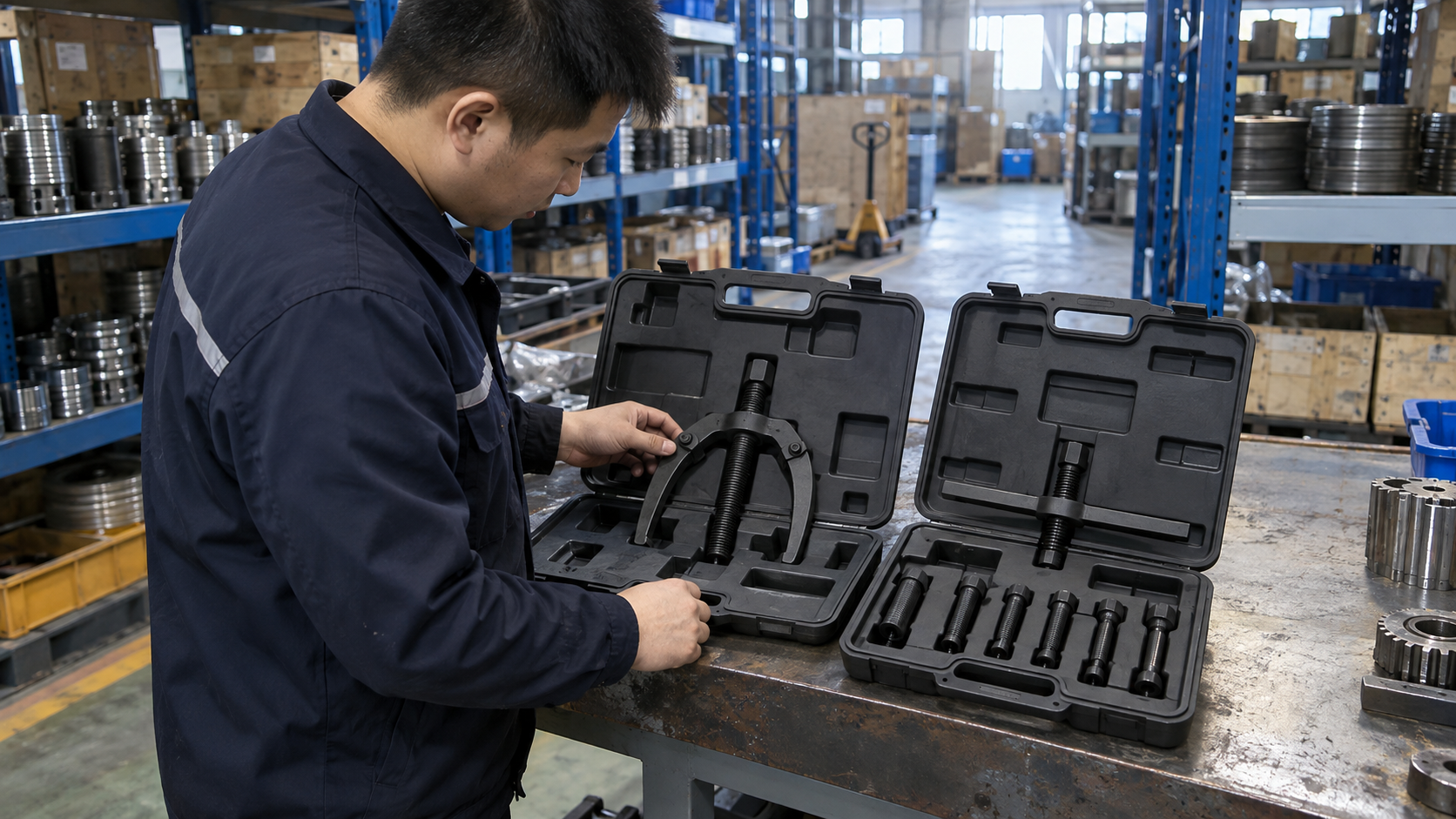 Distributor comparing external and internal bearing puller kits