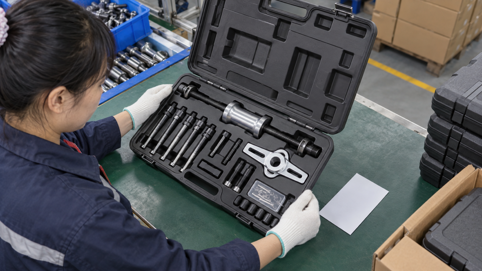 Unbranded pilot bearing puller kit organized in a fitted case.