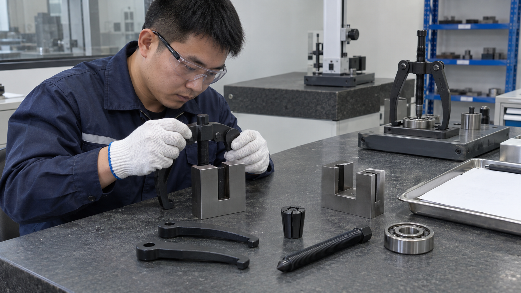 Quality inspector checking dimensions and functional puller fit