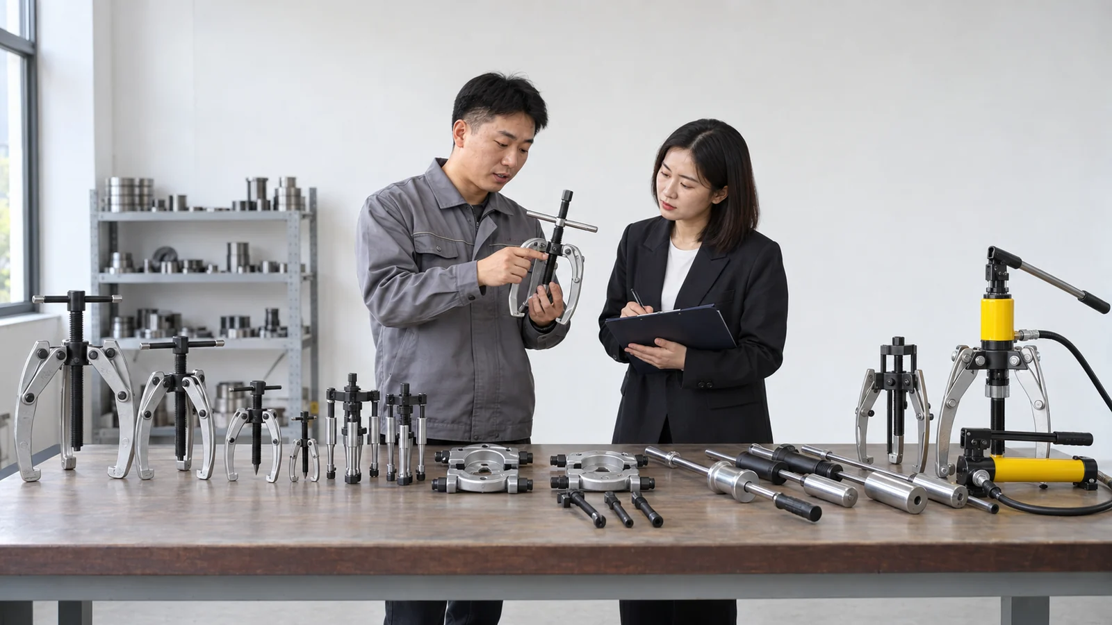 Buyer and supplier reviewing a bearing puller program approval file