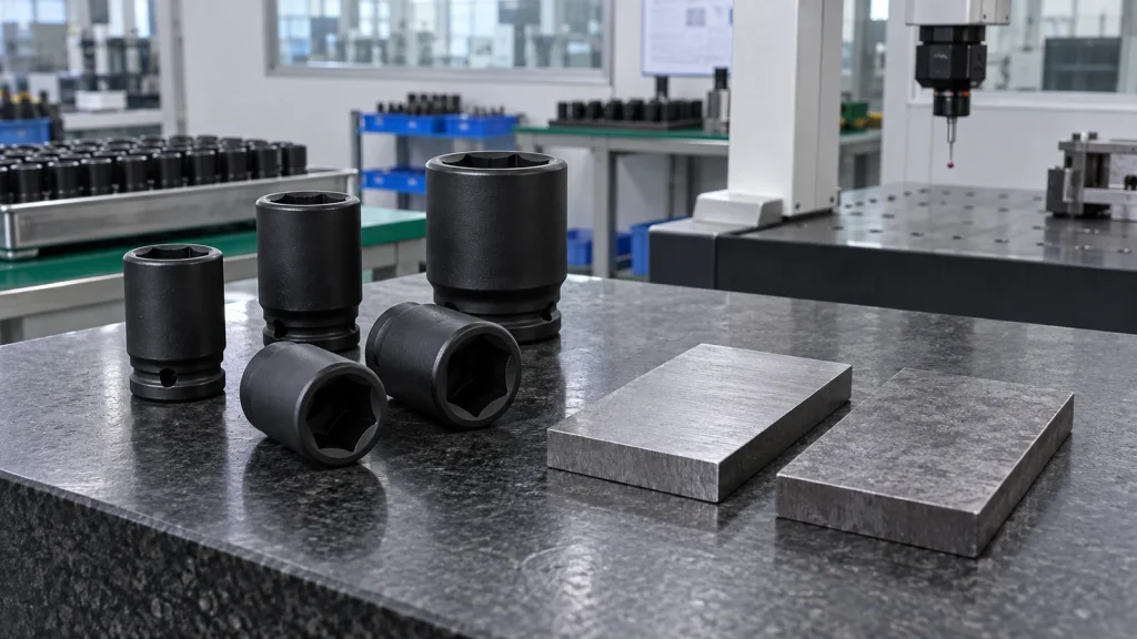 CR-MO and CR-V socket material samples prepared for B2B tool selection