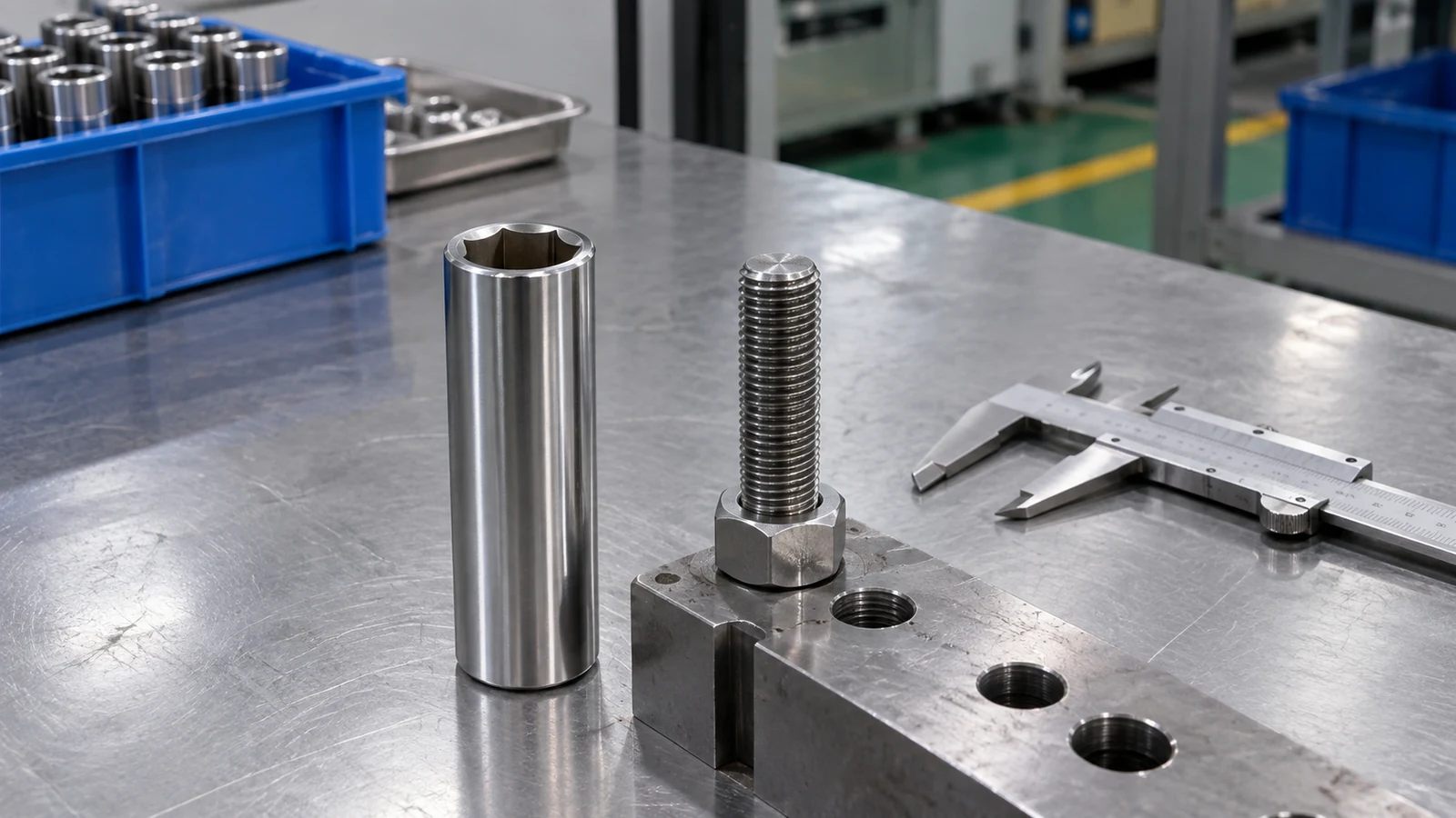 Deep socket standing beside a nut on a long threaded stud