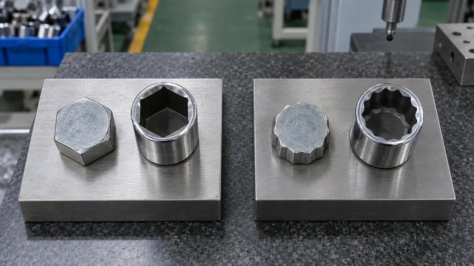 Separate six-point and twelve-point socket and fastener profile pairs