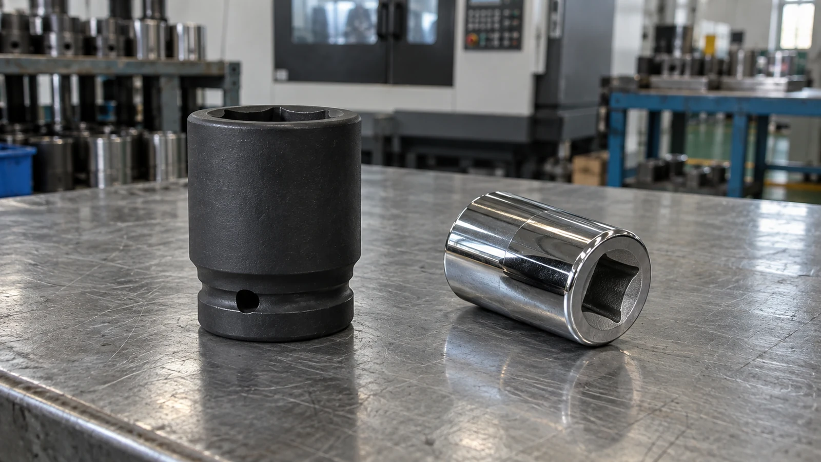 Dark impact socket and chrome hand socket arranged separately