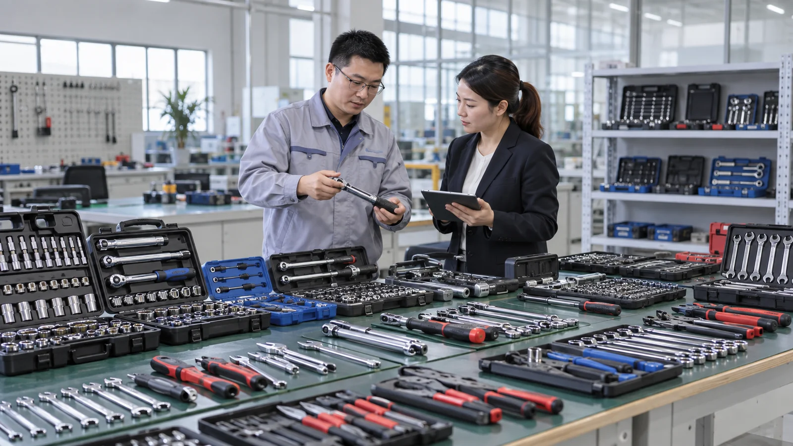 Buyer and product engineer approving a mechanic tool program