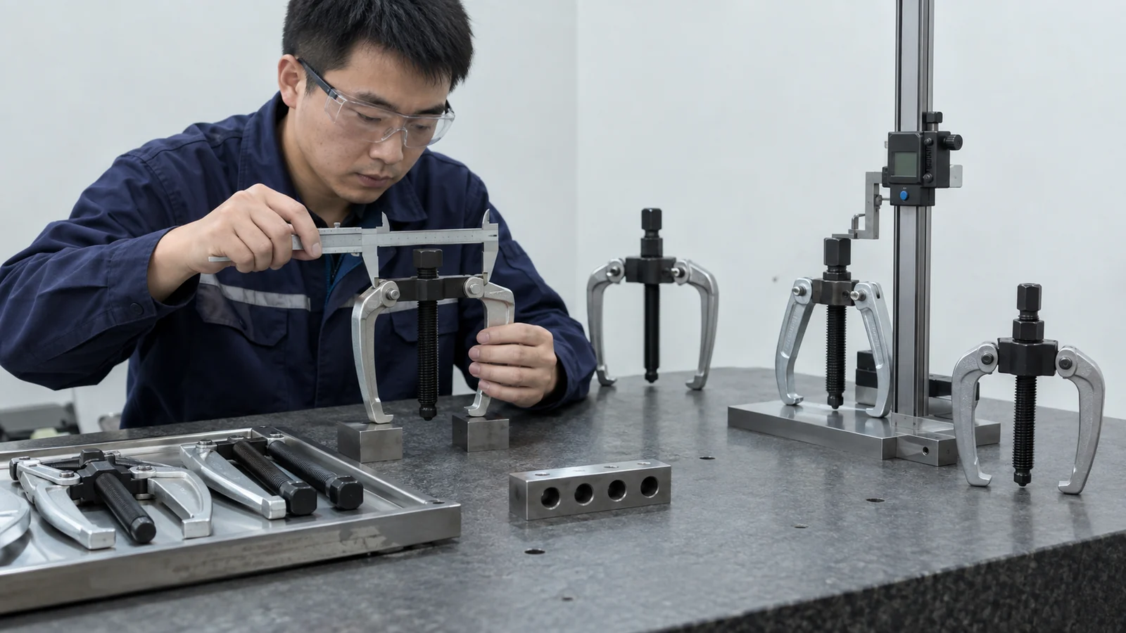 Dimensional inspection of unmounted puller samples with calipers and gauges