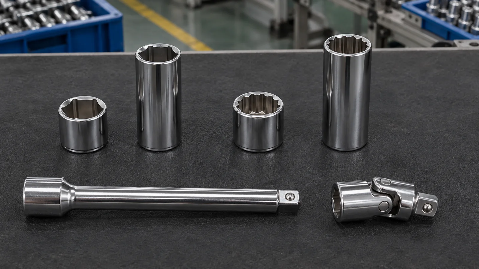 Shallow and deep sockets with extension and universal joint arranged separately
