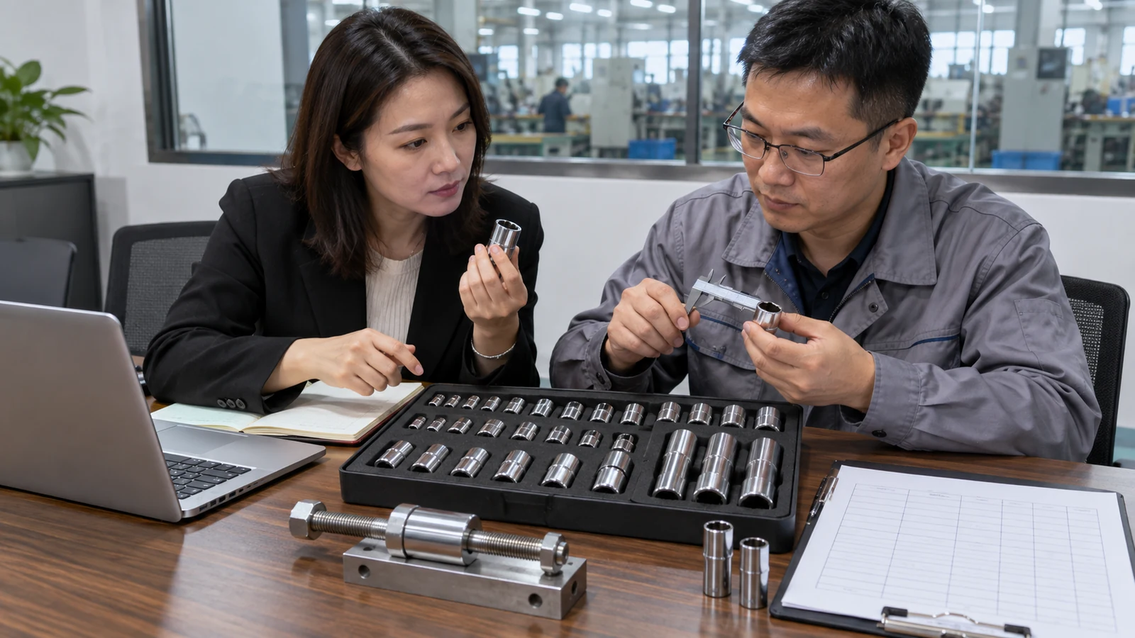 Import and quality team reviewing shallow and deep socket samples