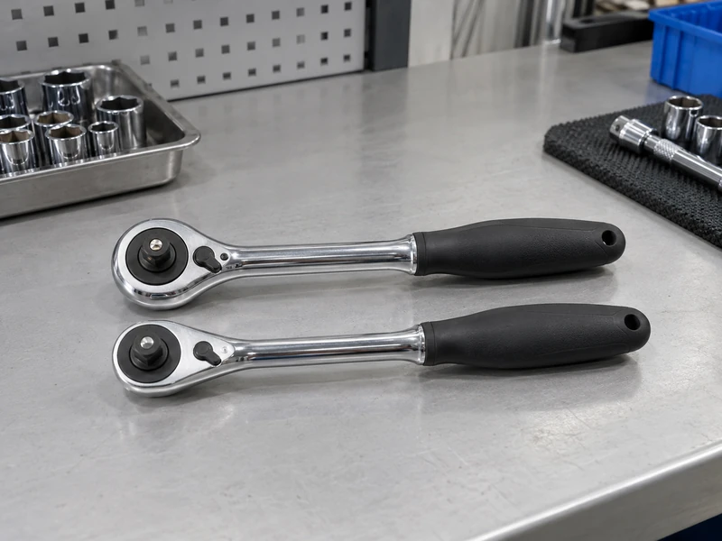 Two unbranded ratchets with comparable drive format laid side by side