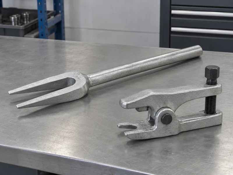 Unbranded fork-style and screw-operated ball joint separators laid out for comparison