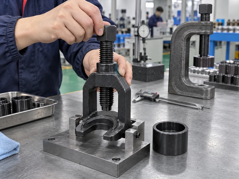 Unloaded screw ball-joint separator and separate receiving cup on a factory quality-control bench