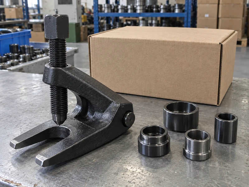 Unbranded screw ball-joint separator, separate adapter cups, and blank sample box prepared for an RFQ