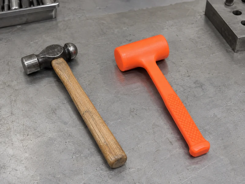 Steel ball-peen hammer beside a polymer-face dead-blow hammer