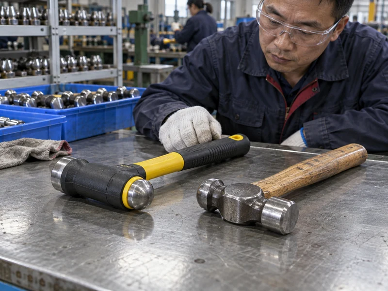 Ball-peen dead-blow combination hammer beside a conventional ball-peen hammer