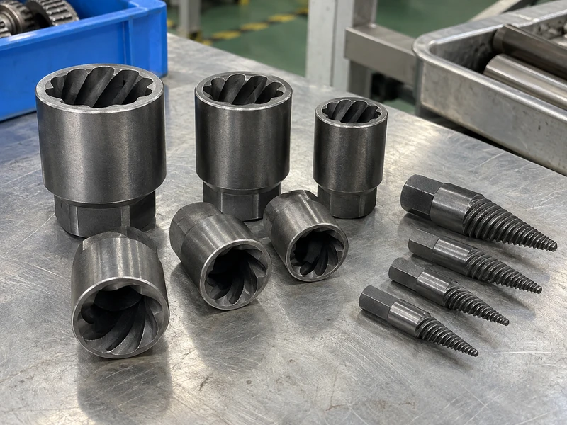 Reverse-fluted external extractor sockets beside separate internal extractors