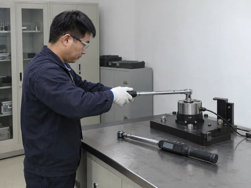 Click and digital torque wrench samples checked against a calibrated reference system