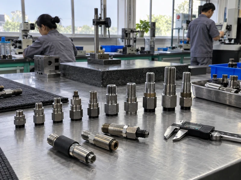 Compression tester adapters measured beside a thread gauge