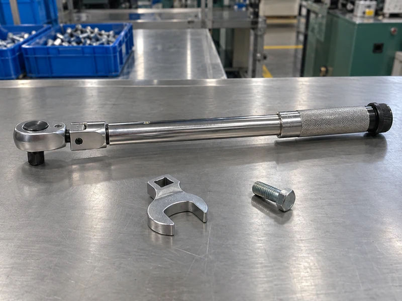 Straight flex-head torque wrench with a separate crowfoot adapter
