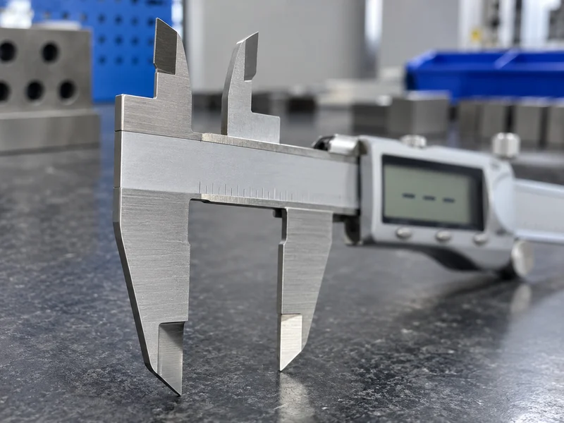 Caliper measuring jaw contact faces in close-up