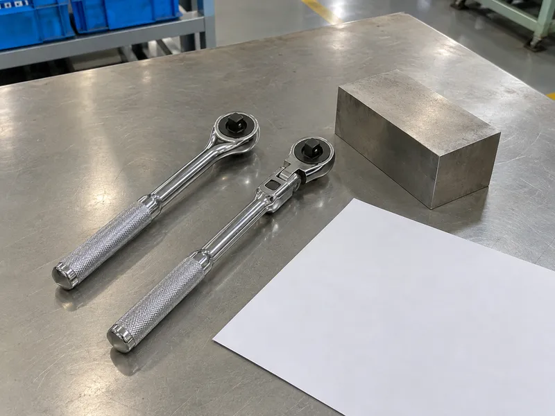 Flex and fixed ratchets beside an unmarked sheet and obstruction block