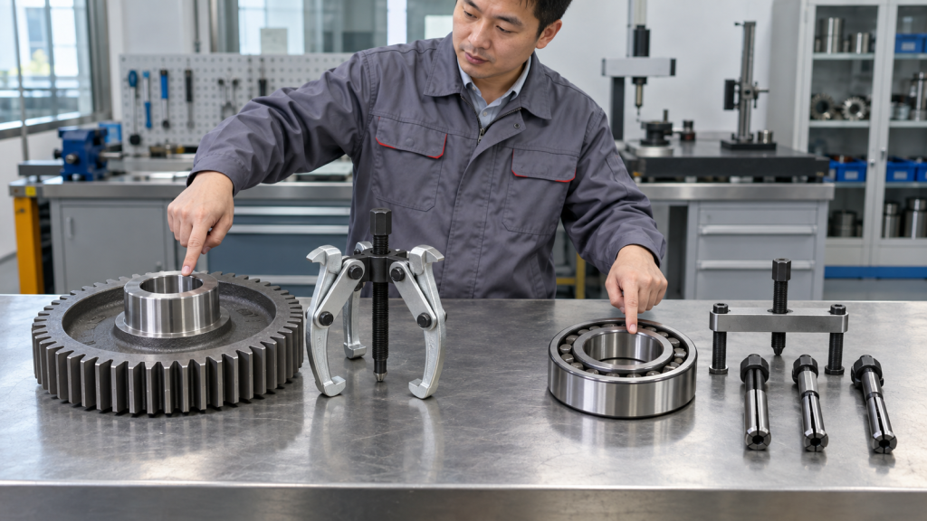 Gear puller and bearing puller samples compared in a Chinese tool factory