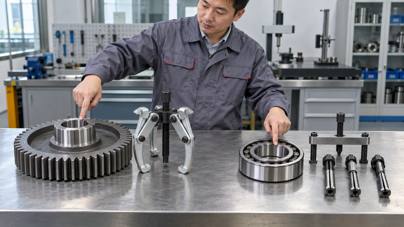 Gear puller and bearing puller samples compared in a Chinese tool factory
