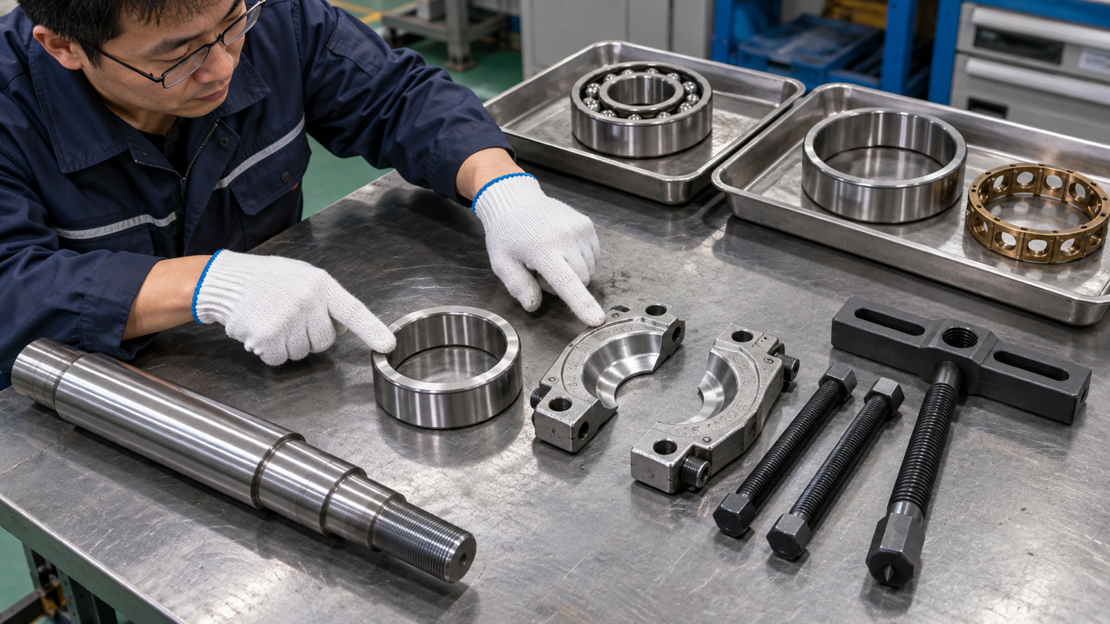 Bearing inner ring separator and bridge components arranged for removal planning