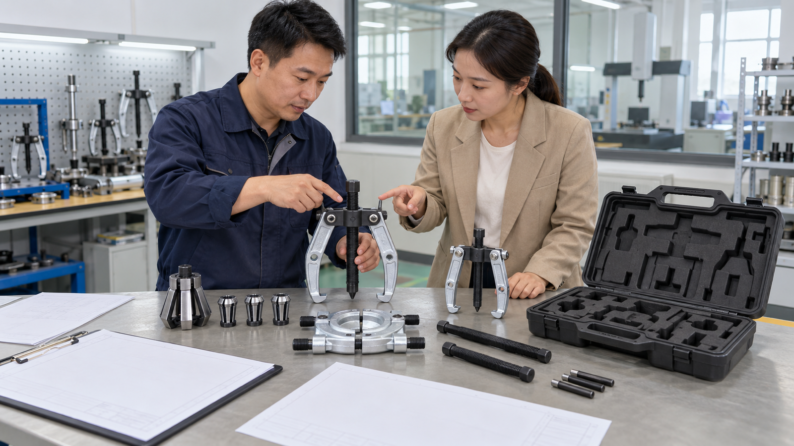 Chinese supplier and buyer approving OEM gear and bearing puller samples