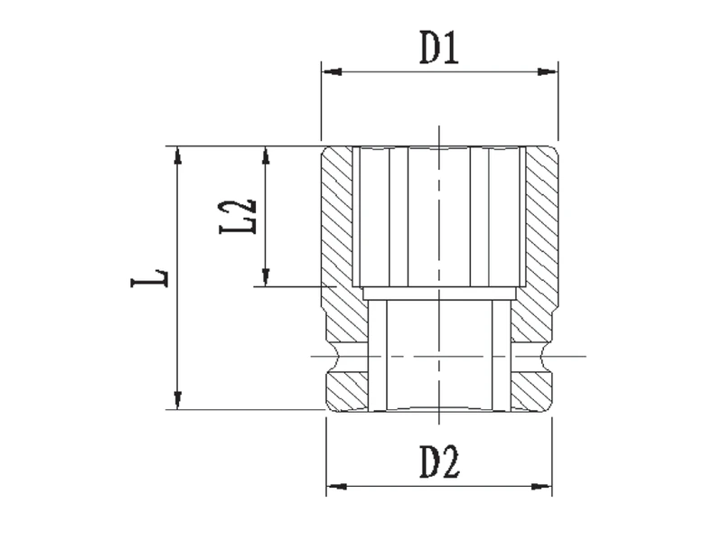 Socket section drawing showing diameter and length endpoints