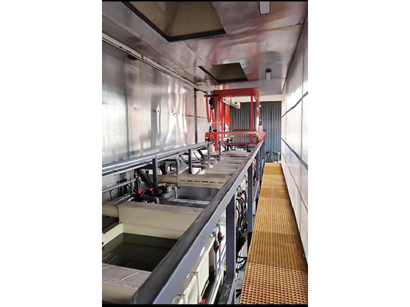 Automated phosphating line with tanks and overhead equipment