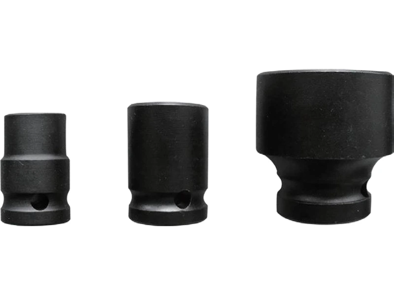 Three short dark socket bodies with different outer profiles
