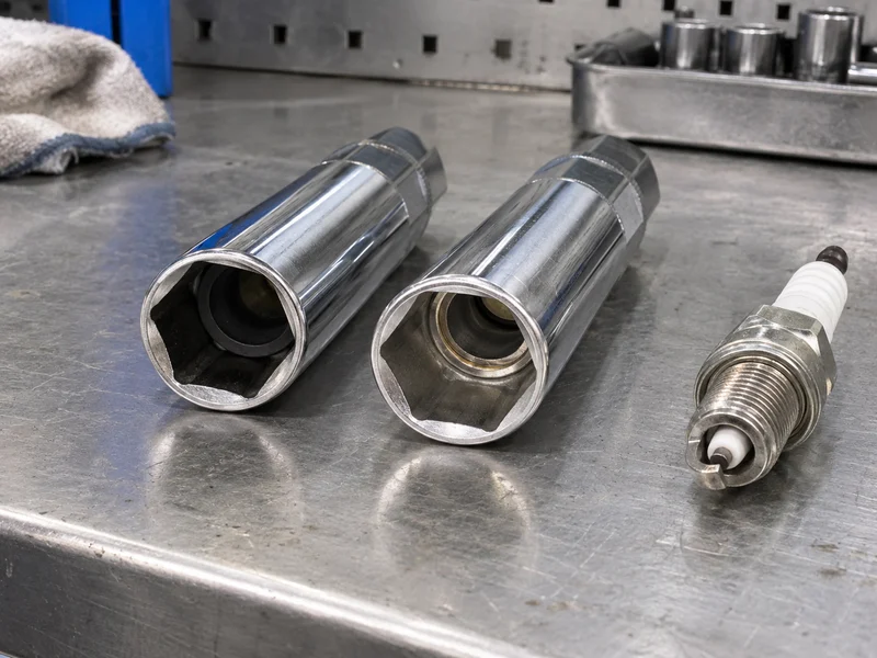 Two deep spark plug sockets showing different internal retention inserts