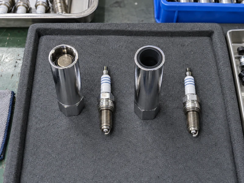 Magnetic and rubber sockets with separate plugs on a padded tray