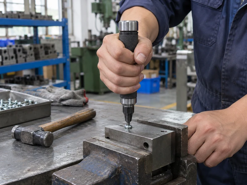 Manual impact screwdriver aligned with a fastener in a secured test fixture