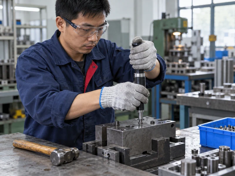Technician prepares a manual impact screwdriver beside a secured fixture