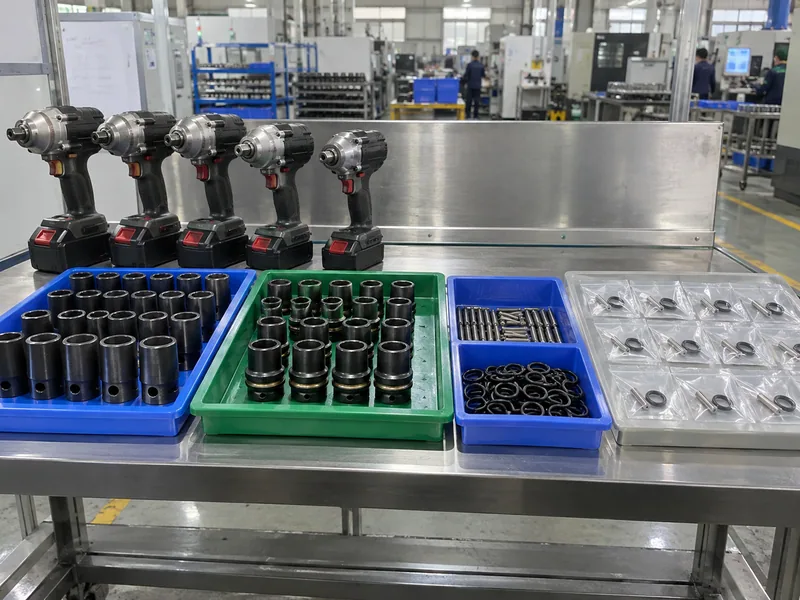 Buyer-ready impact tool and socket assortment by retention system
