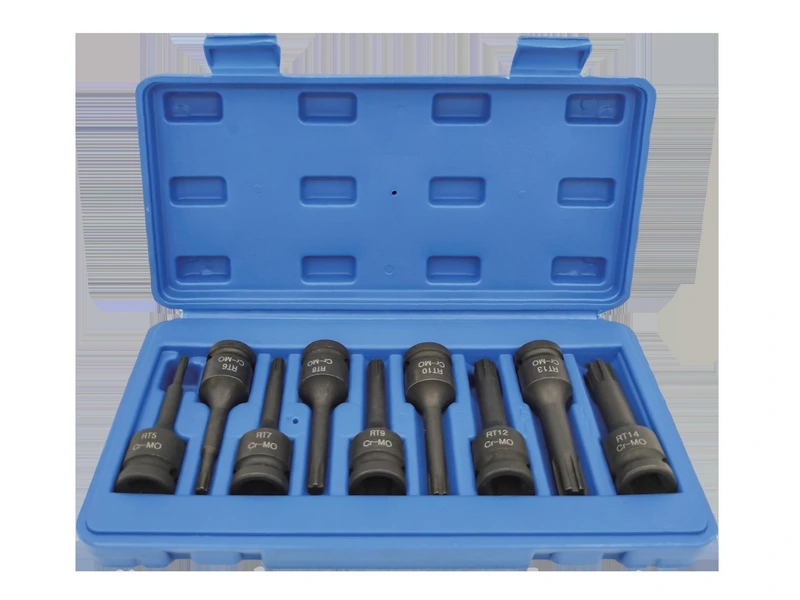RT Ribe bit sockets arranged in an open blue case