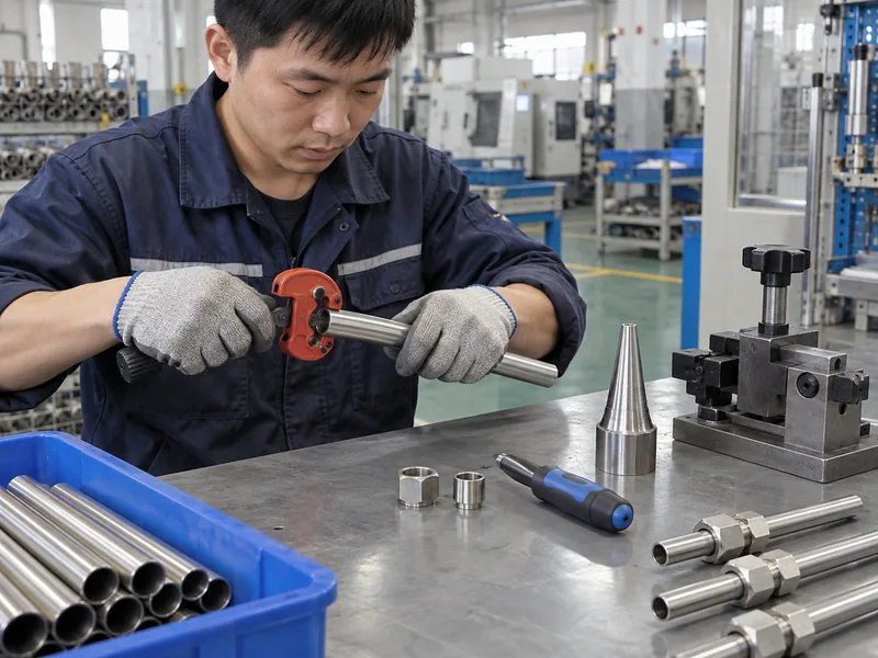 Technician preparing tubing for an approved single flare